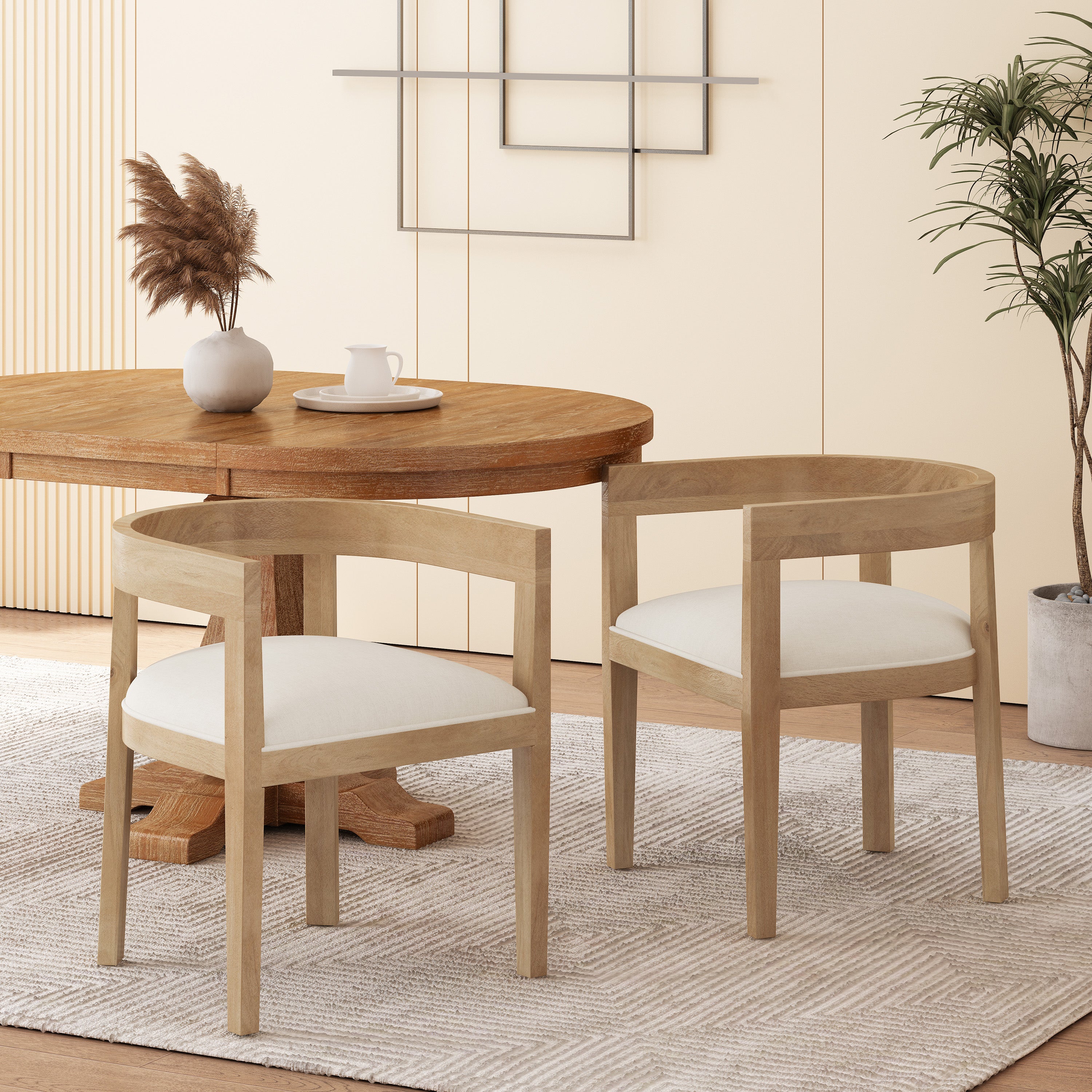 [variant:N872P268260A] Set of 2 Modern Beige Upholstered Dining Armchairs image 9