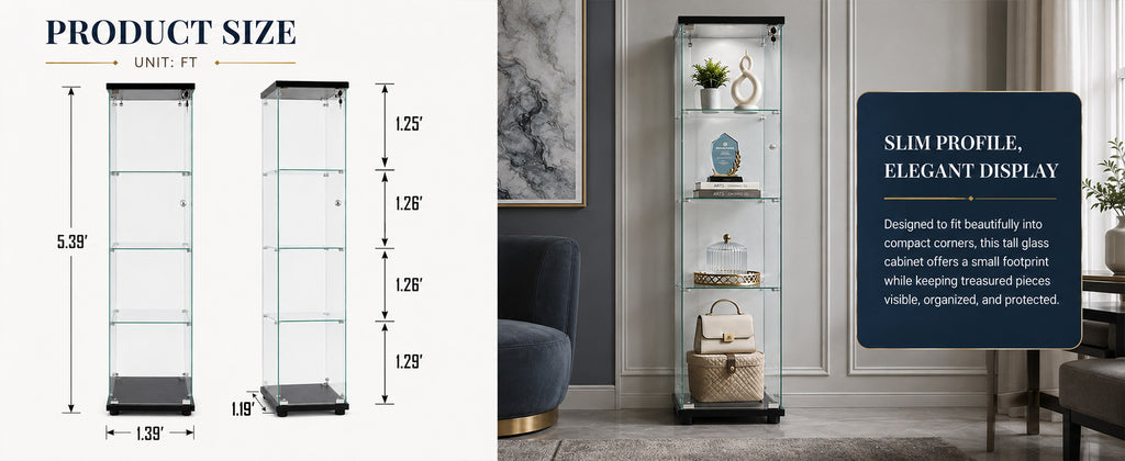 [variant:W3738P360367] 4-Shelf Tempered Glass Display Cabinet – Black image 11