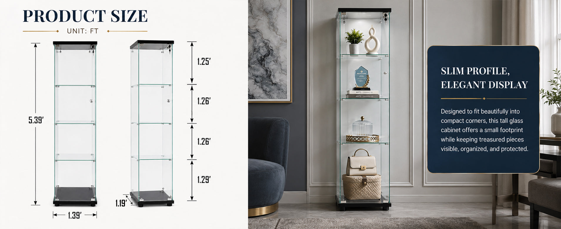 [variant:W3738P360367] 4-Shelf Tempered Glass Display Cabinet – Black image 11