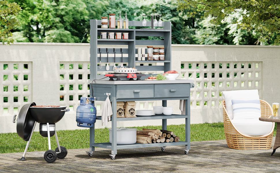 [variant:N853P386121G] Rolling Outdoor Potting Bench with Stainless Steel Top image 23