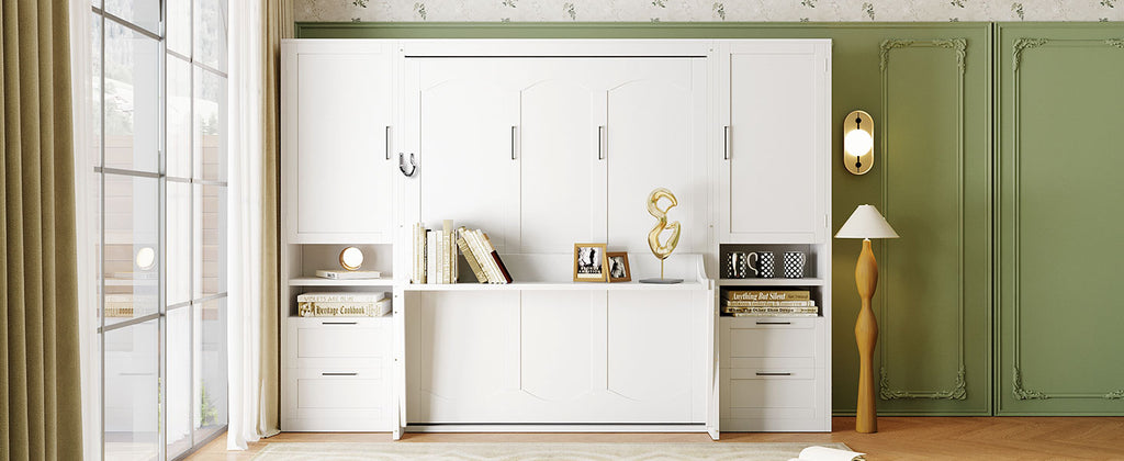 [variant:N850S00010K-2] Queen Murphy Bed with Closet, Drawers and Shelves – White image 21