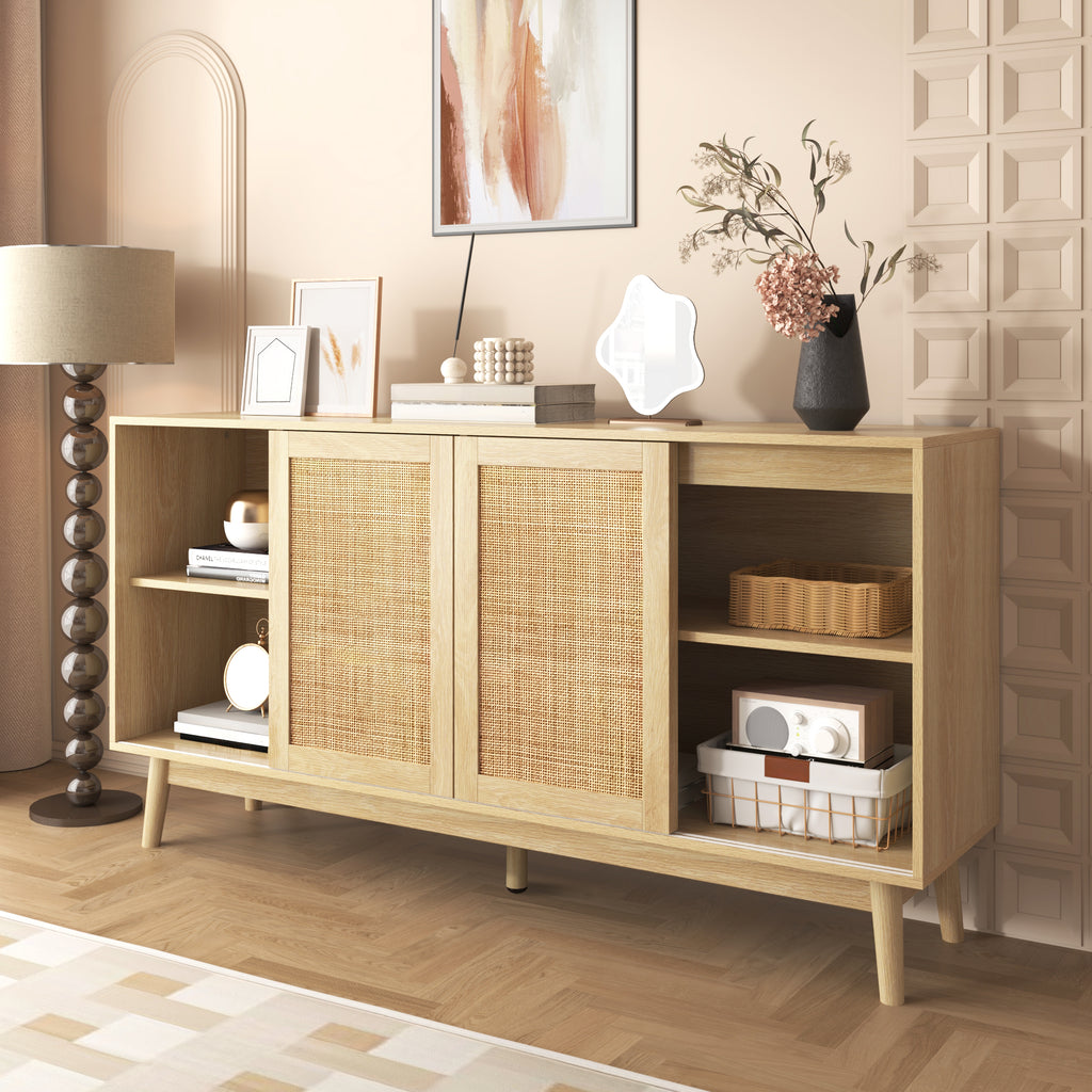 Rattan 3-Door Sideboard with 2 Drawers — [variant:GA0004O] Wood – GA0004O image 4