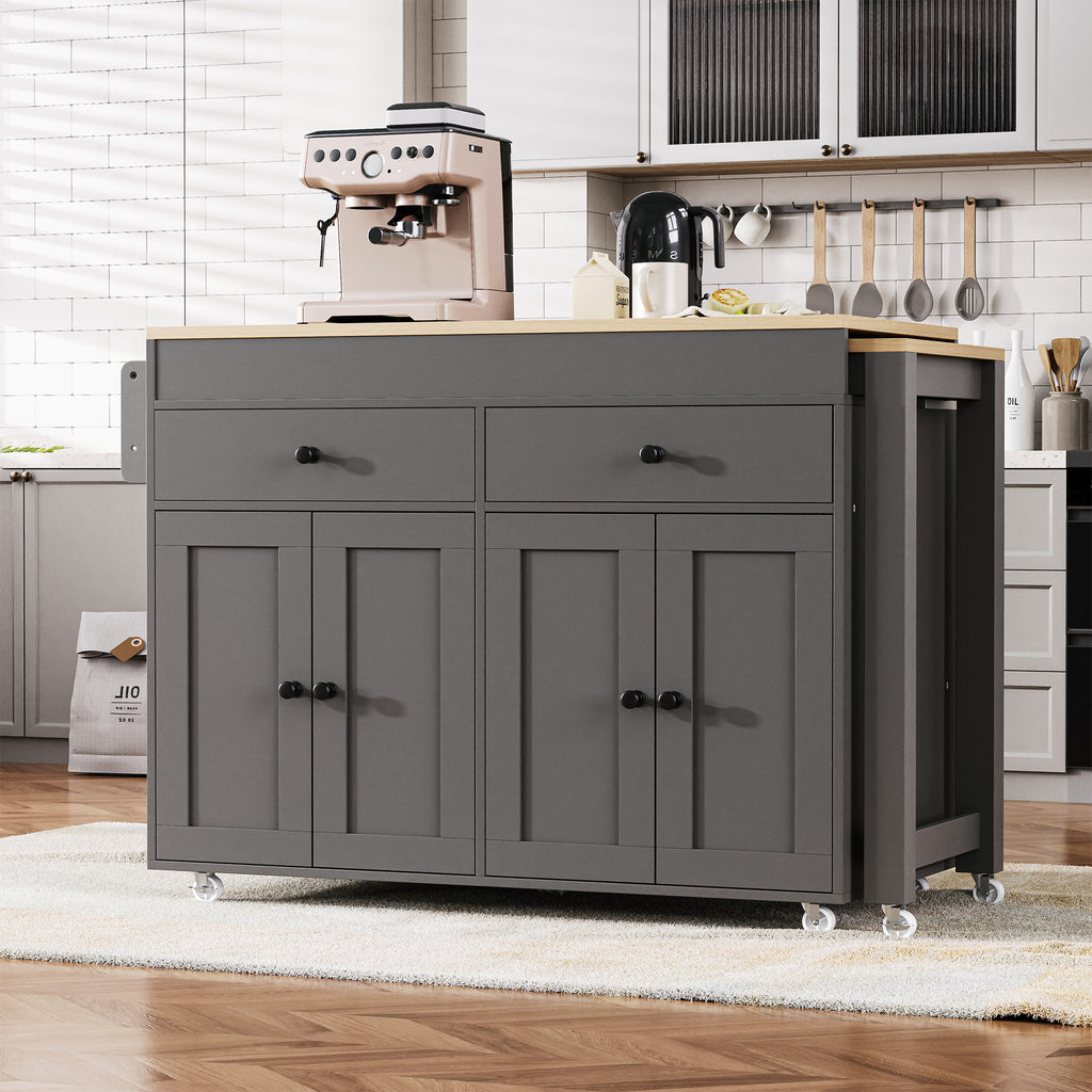 [variant:N853P386264G] Extendable Rolling Kitchen Island with Dining Table – Gray, 74.5-Inch image 19