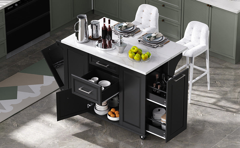 [variant:N853P390045B] Rolling Kitchen Island with Tilt-Out Trash Cabinet – Black, 50.7-Inch image 9