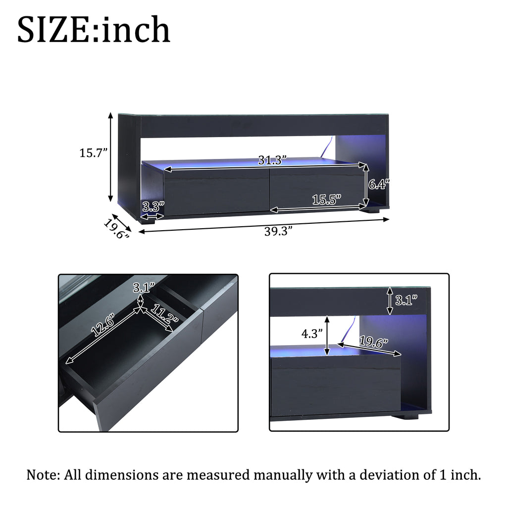 [variant:N892P428787B] High-Gloss LED Coffee Table with Glass Top and Drawers image 36