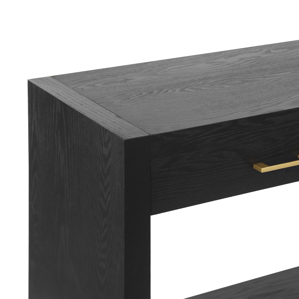 Farmhouse Console Table with Drawers & Storage Shelf — [variant:N876P351923B] Black image 12