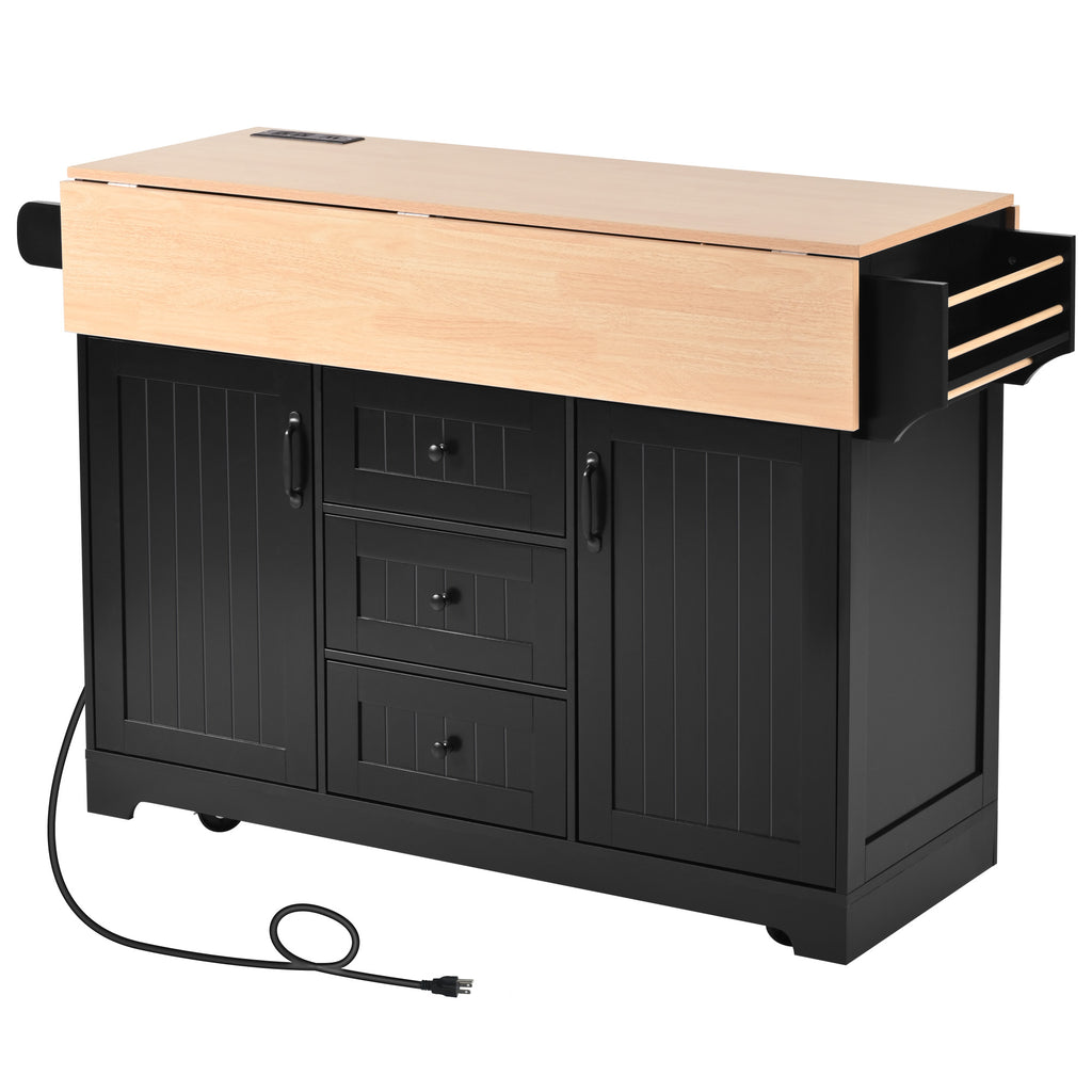[variant:N853S000006B] Dual-Drop-Leaf Rolling Kitchen Island – Black, 55.75-Inch image 2