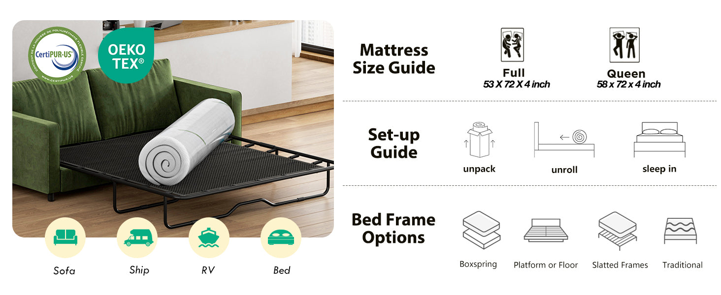 [variant:W3686P477347] Queen Memory Foam Sofa Bed Mattress – 3-Inch, White image 12
