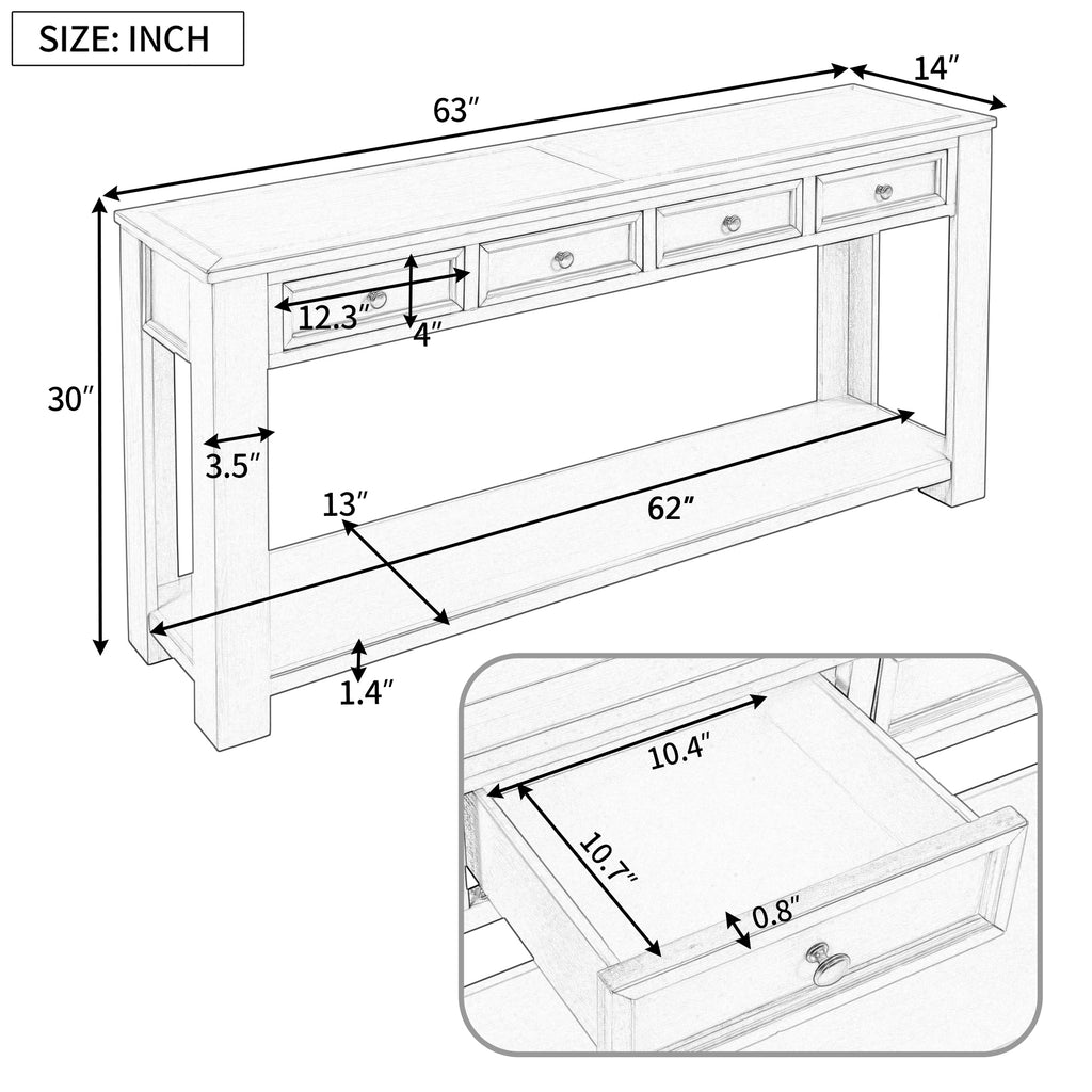 [variant:N852P245606K] Console Table with Drawers & Bottom Shelf – Antique White image 9