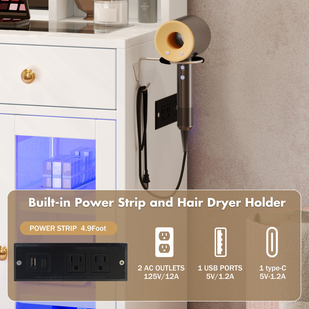 [variant:N881S436339W] Makeup Vanity with RGB Mirror and Power Outlet – 43-Inch image 6