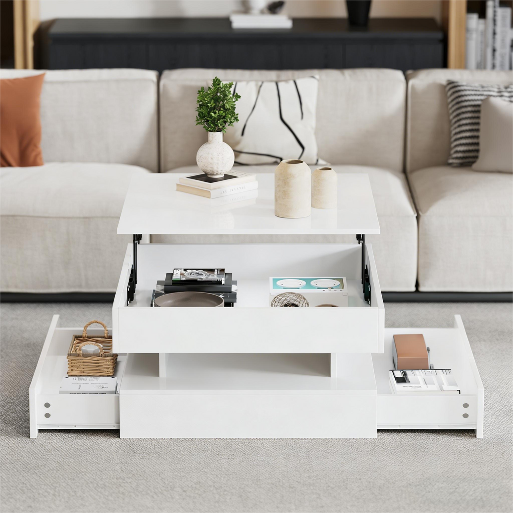 [variant:N892P407973W] White Lift-Top LED Coffee Table with 2 Drawers image 46