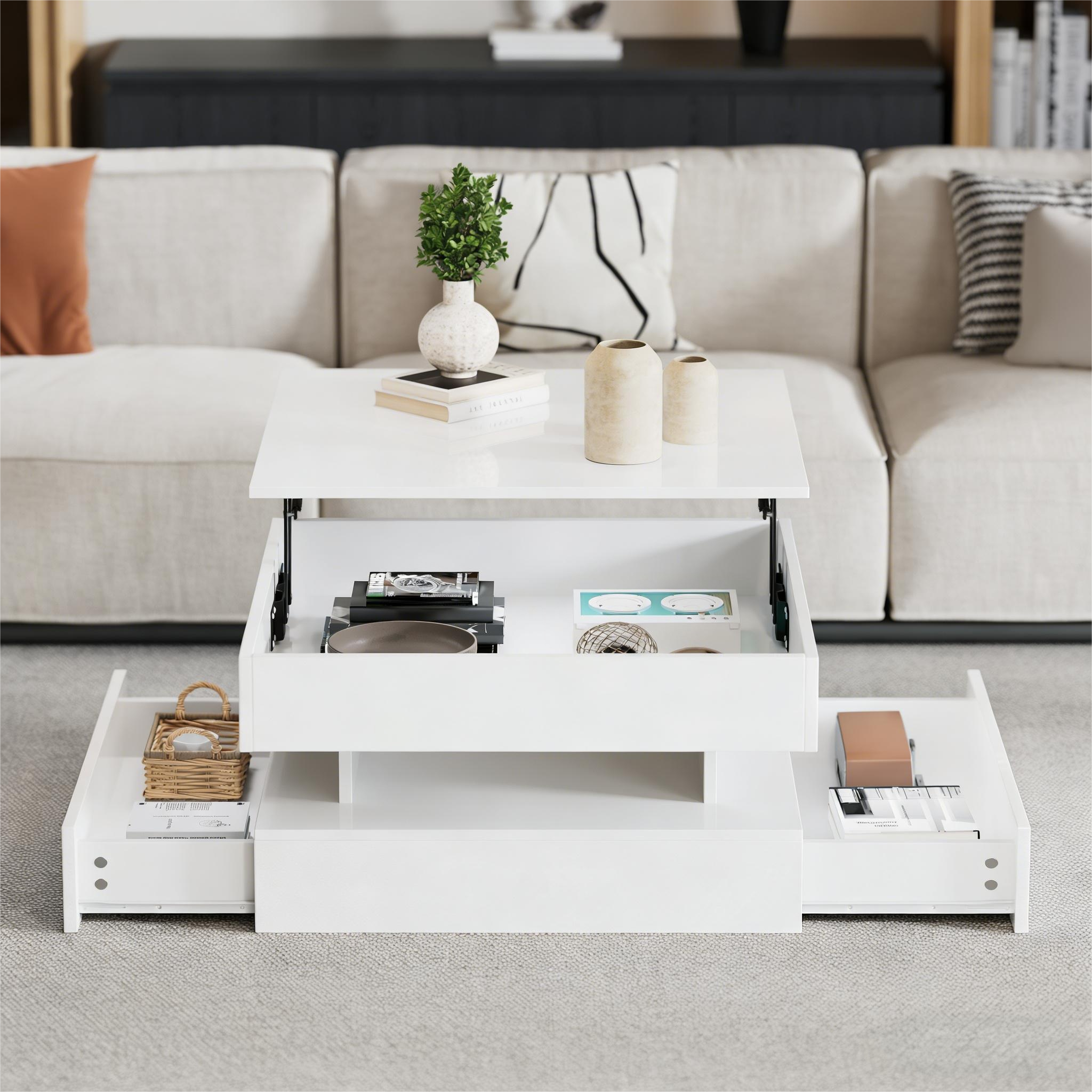 [variant:N892P407973W] White Lift-Top LED Coffee Table with 2 Drawers image 46