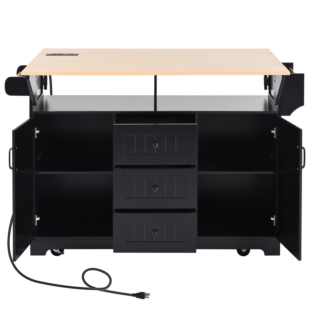 [variant:N853S000006B] Dual-Drop-Leaf Rolling Kitchen Island – Black, 55.75-Inch image 6