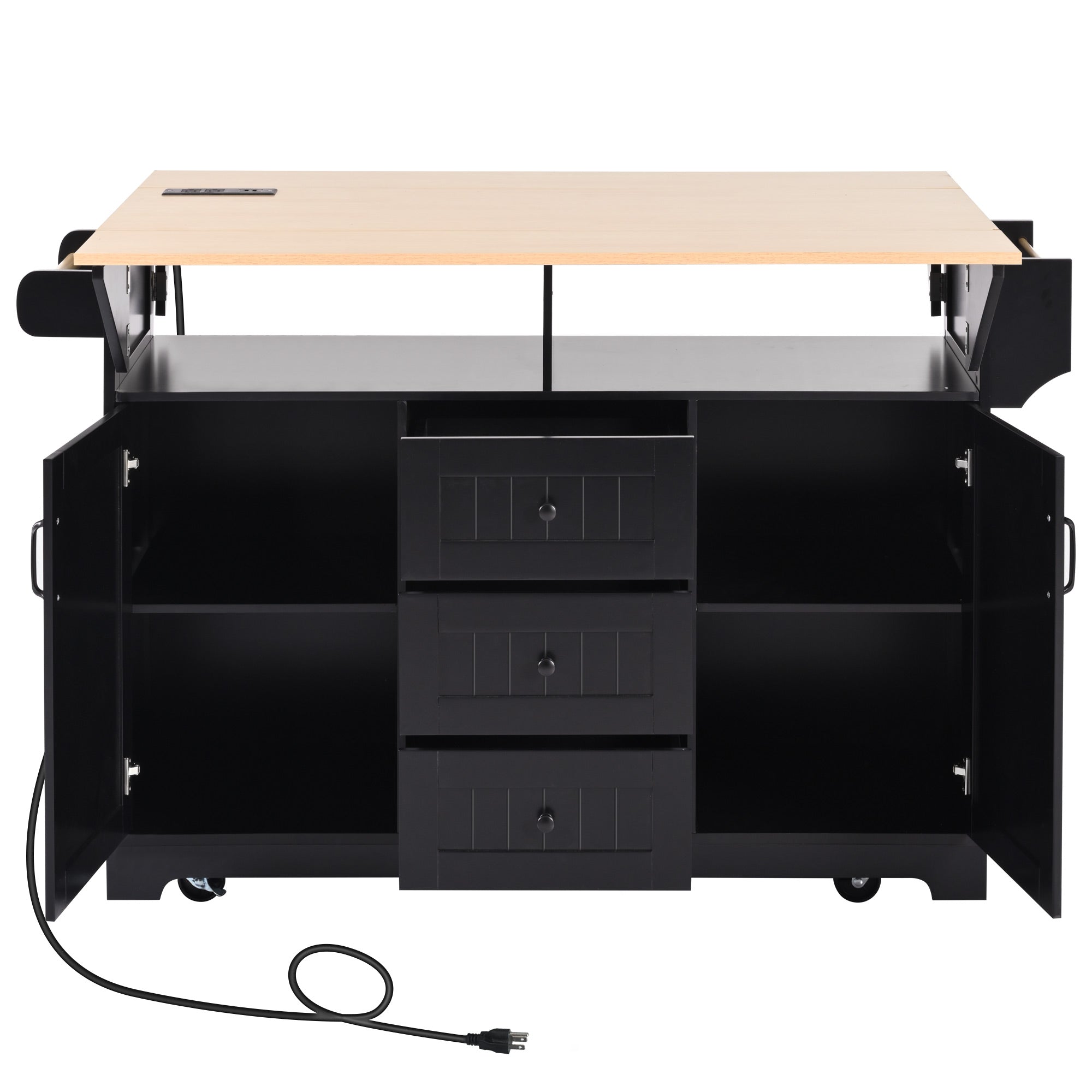 [variant:N853S000006B] Dual-Drop-Leaf Rolling Kitchen Island – Black, 55.75-Inch image 6
