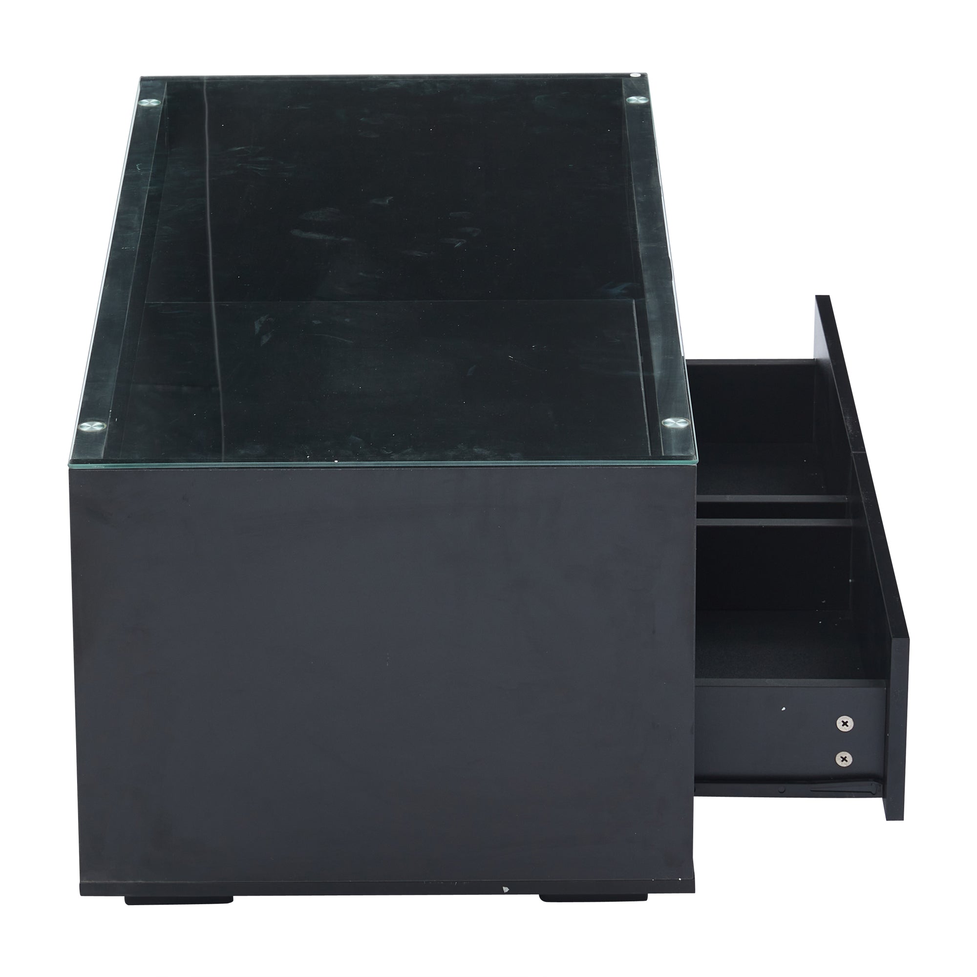 [variant:N892P428787B] High-Gloss LED Coffee Table with Glass Top and Drawers image 14
