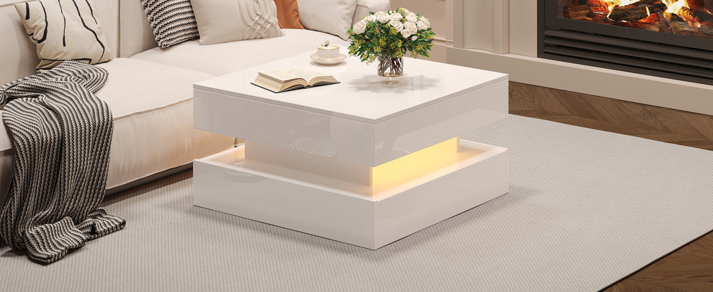 [variant:N892P407973W] White Lift-Top LED Coffee Table with 2 Drawers image 10