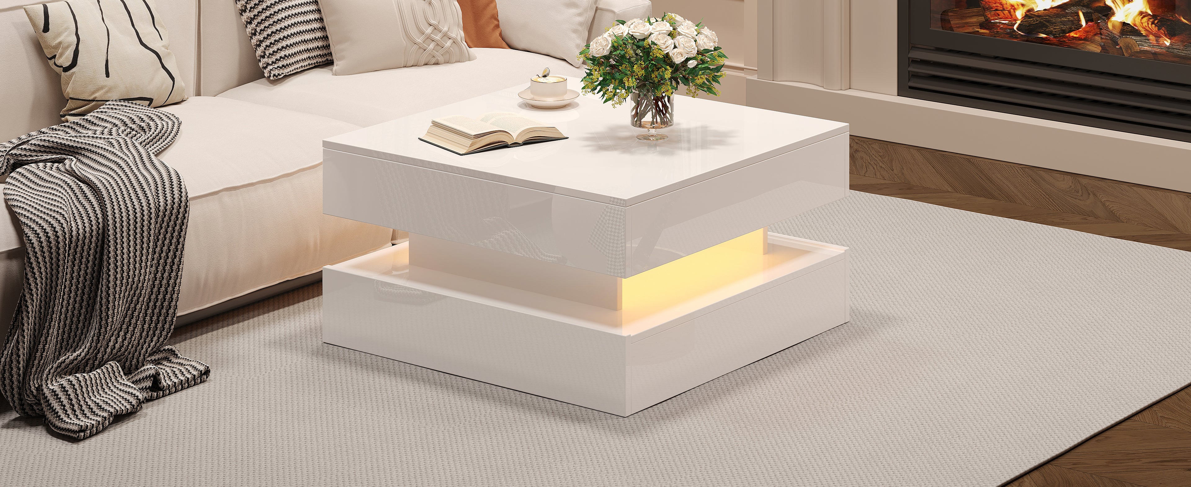 [variant:N892P407973W] White Lift-Top LED Coffee Table with 2 Drawers image 10