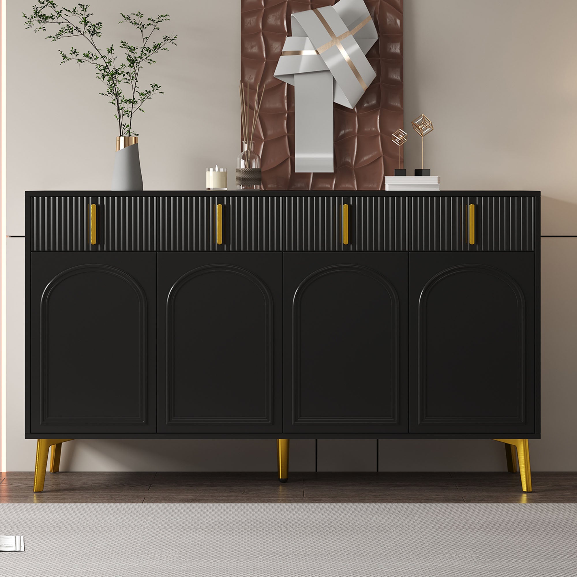 [variant:GA0021S] 4-Door Sideboard with 4 Drawers – Black and Gold image 12