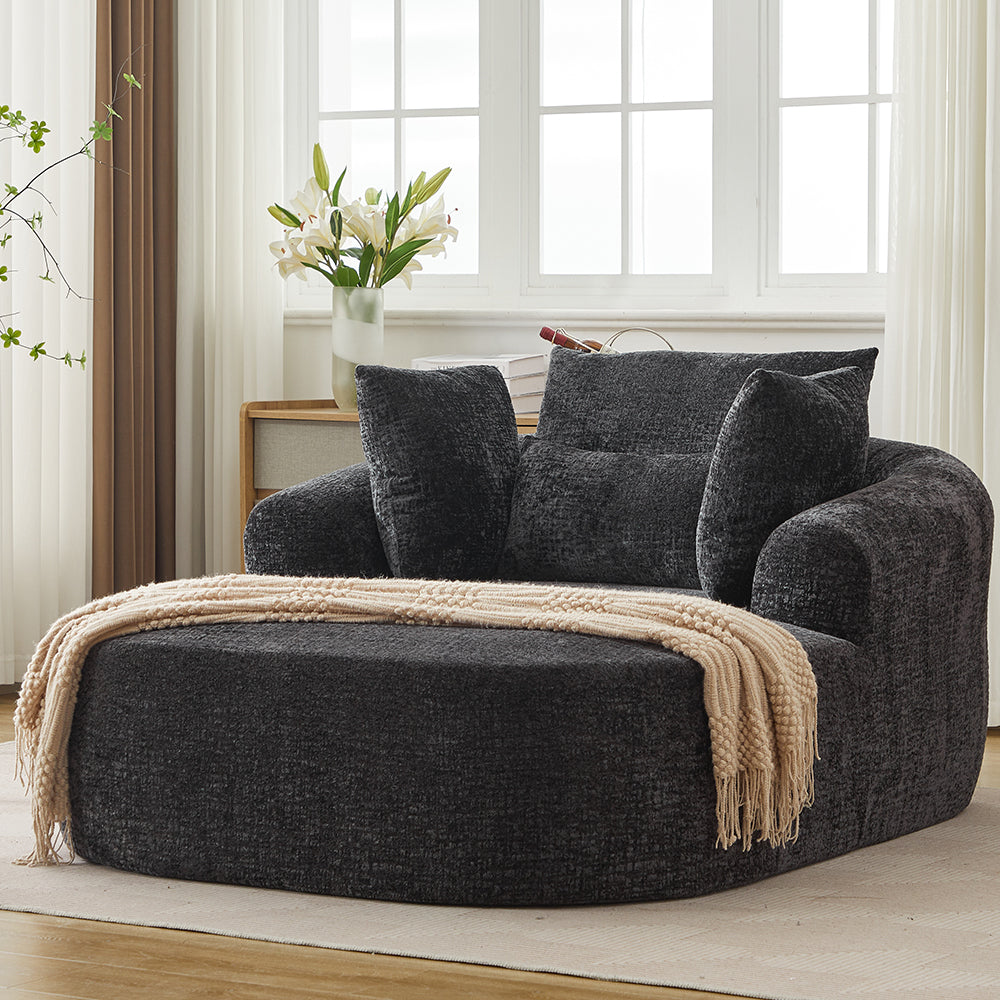 Oversized Corduroy Chaise Lounge with Throw Pillows — [variant:W5031P391322] Black image 4