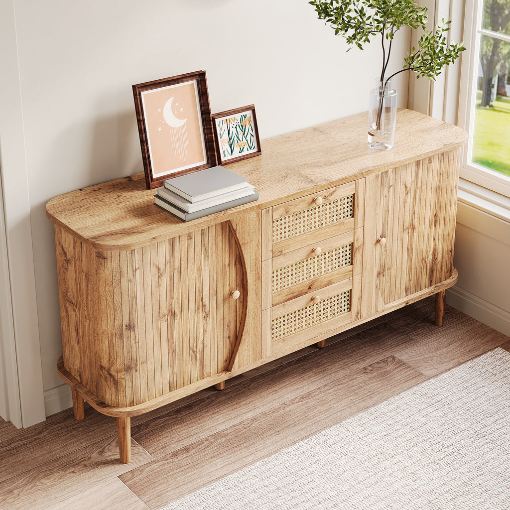 [variant:GA0005O] Rattan Sliding-Door Sideboard – Wood Tone image 6