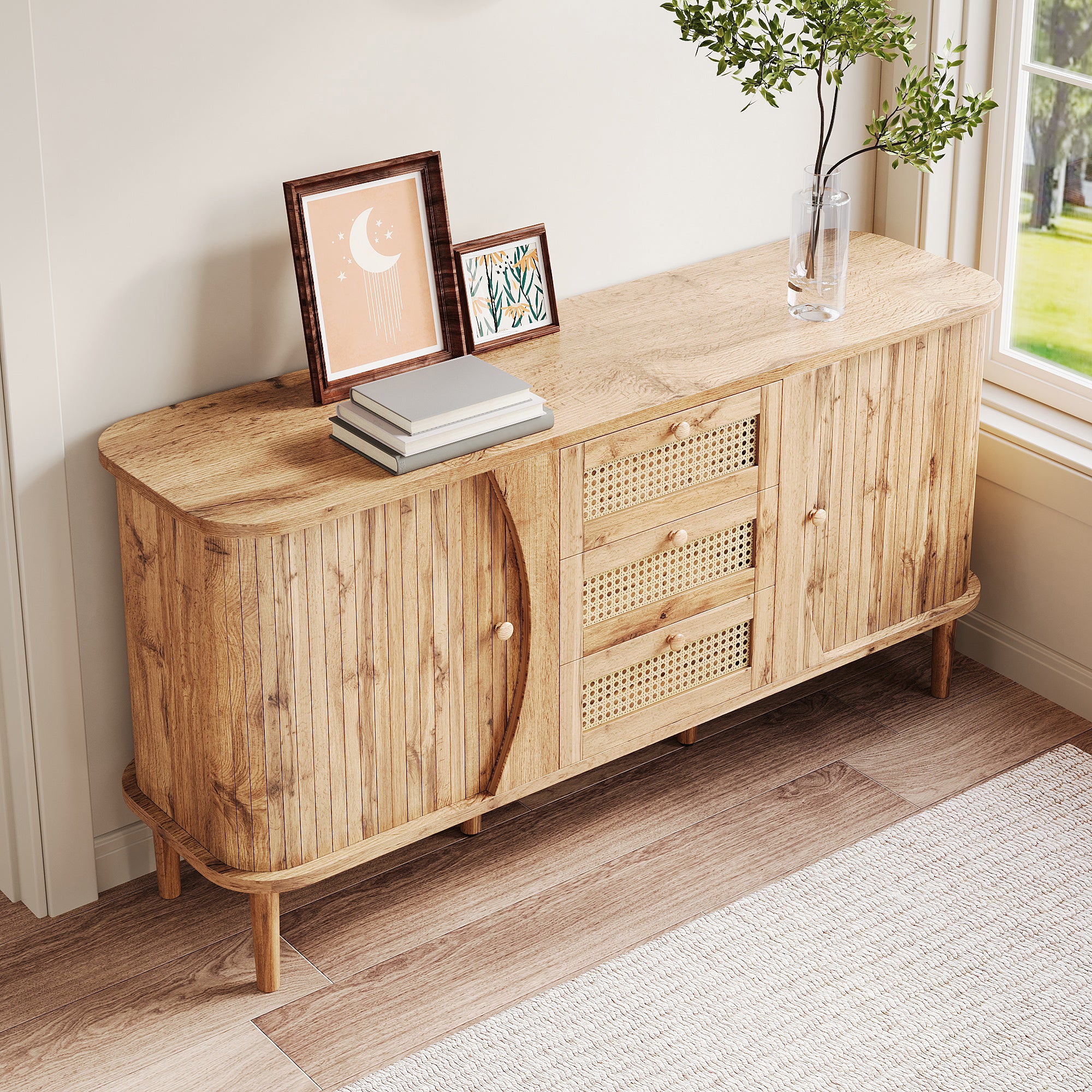 [variant:GA0005O] Rattan Sliding-Door Sideboard – Wood Tone image 6