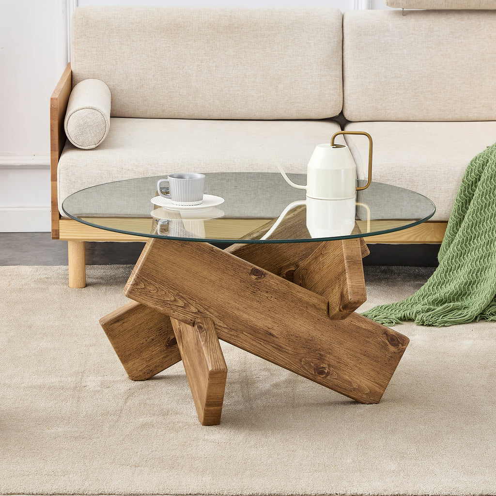 [variant:W3806P404750] 33.4-Inch Round Tempered Glass Coffee Table image 4