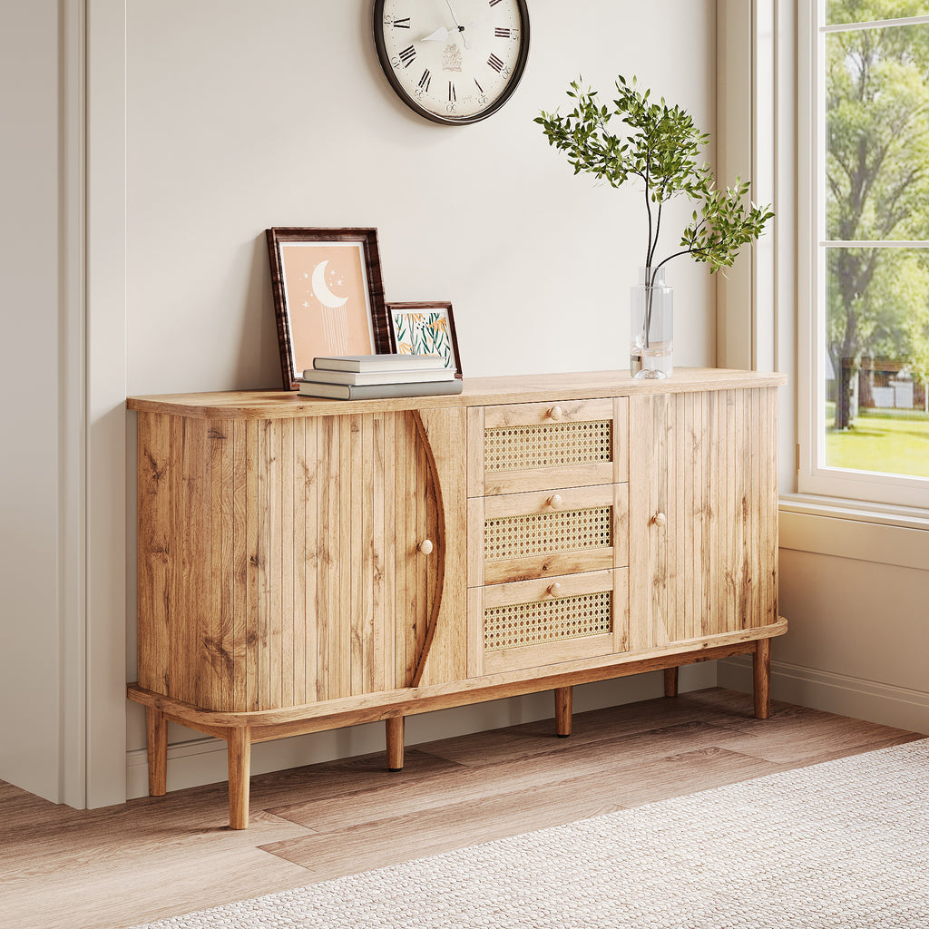 [variant:GA0005O] Rattan Sliding-Door Sideboard – Wood Tone image 4