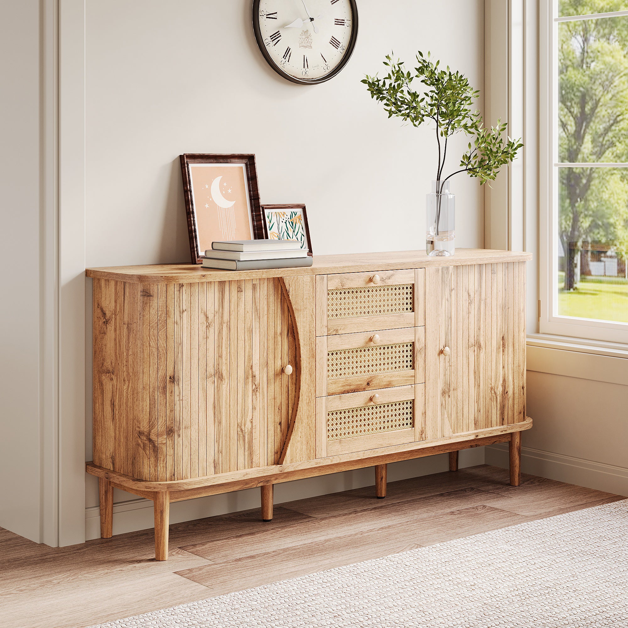 [variant:GA0005O] Rattan Sliding-Door Sideboard – Wood Tone image 4