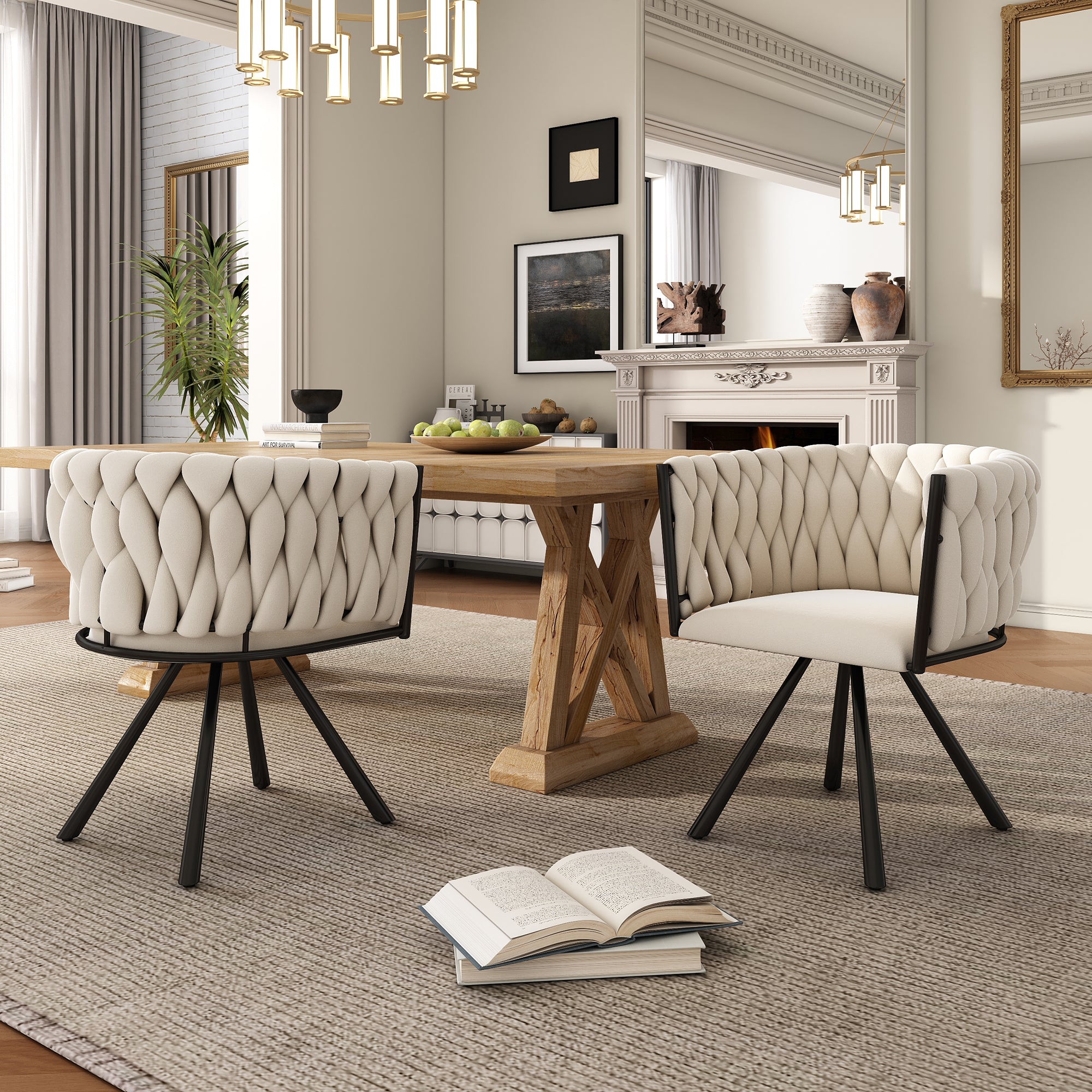 [variant:N859P374639B] Set of 2 Beige Velvet Dining Chairs image 1