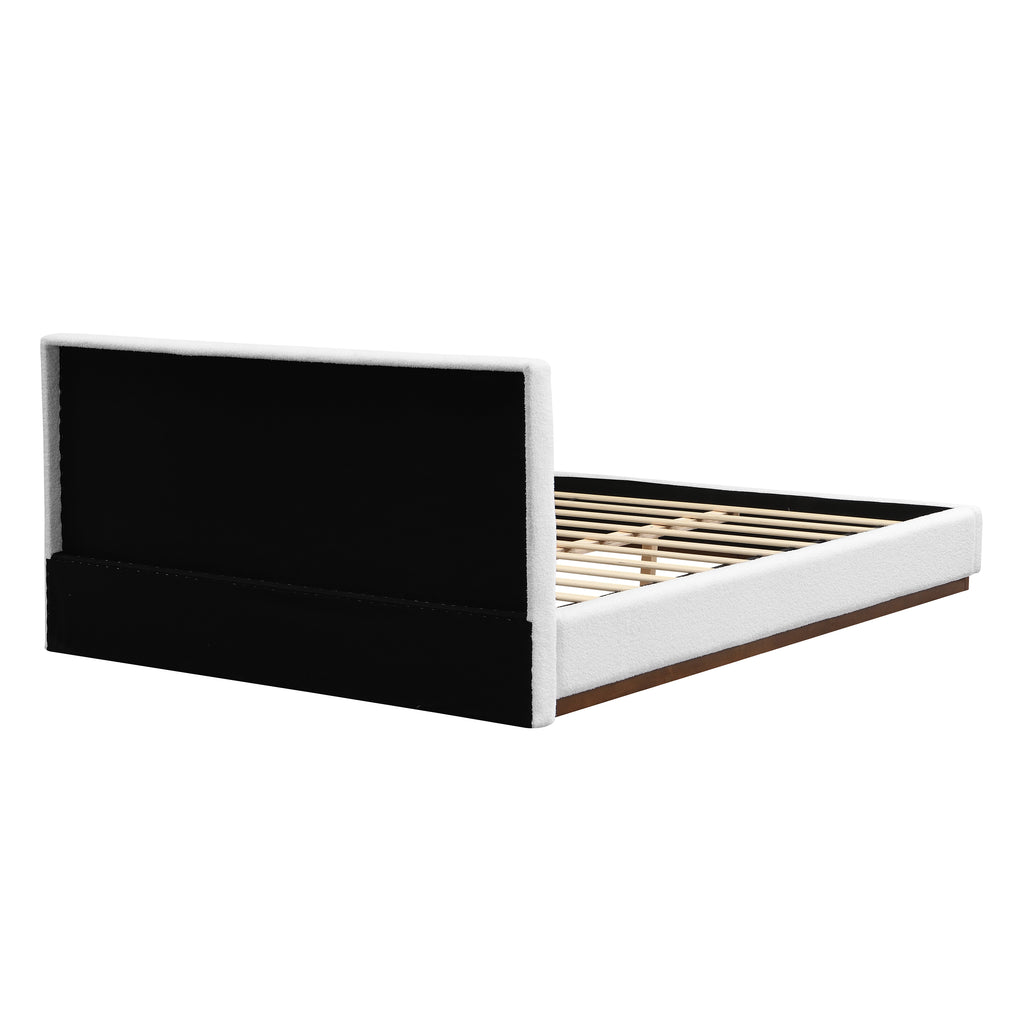 [variant:N891Q440165A] Queen Bouclé Platform Bed with Solid Wood Base – White image 9