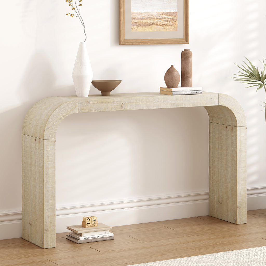 Curved-Edge Pine Veneer Console Table – 52-Inch — [variant:N851P415011N] Natural image 2