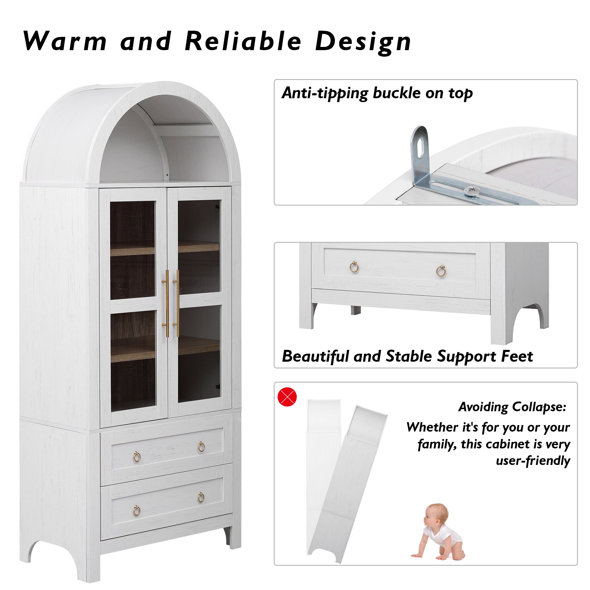 [variant:N853P387781W] Arched Glass-Door Pantry Cabinet – 71-Inch image 26
