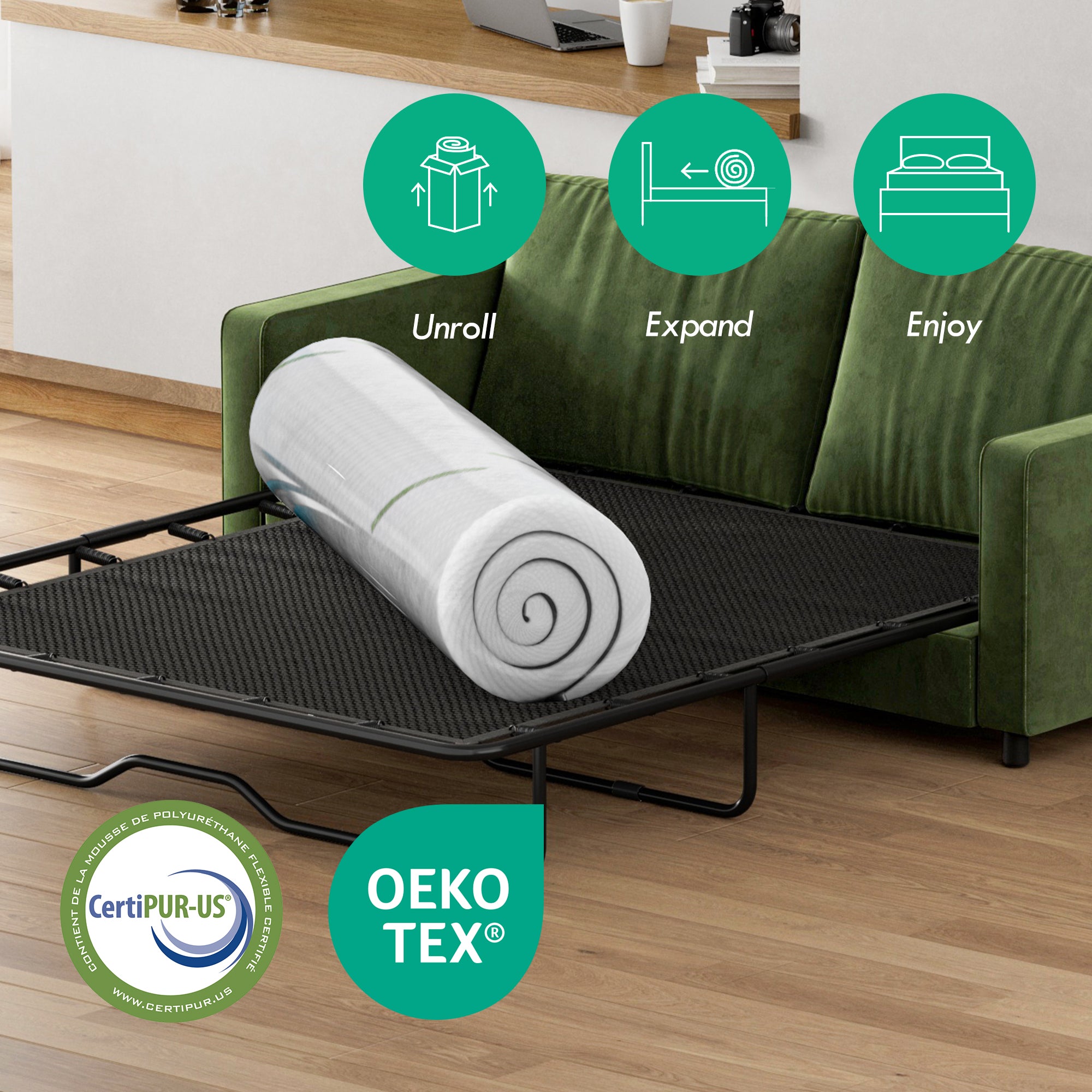 [variant:W3686P477347] Queen Memory Foam Sofa Bed Mattress – 3-Inch, White image 8
