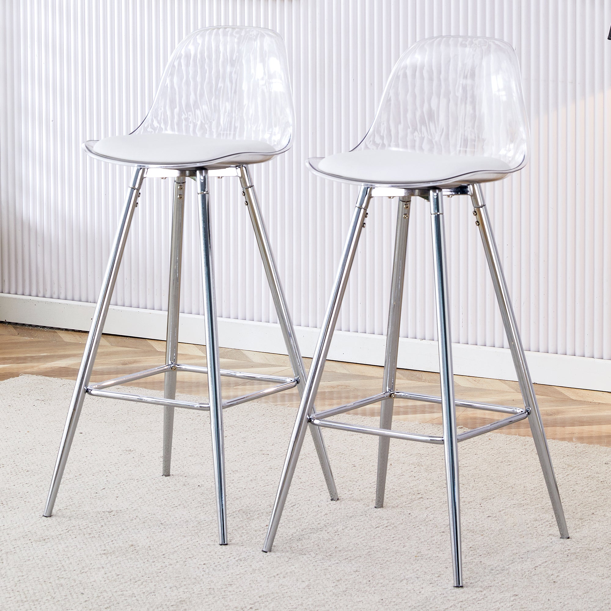 [variant:W3806P404769] Modern Upholstered Bar Chairs – White & Silver image 2