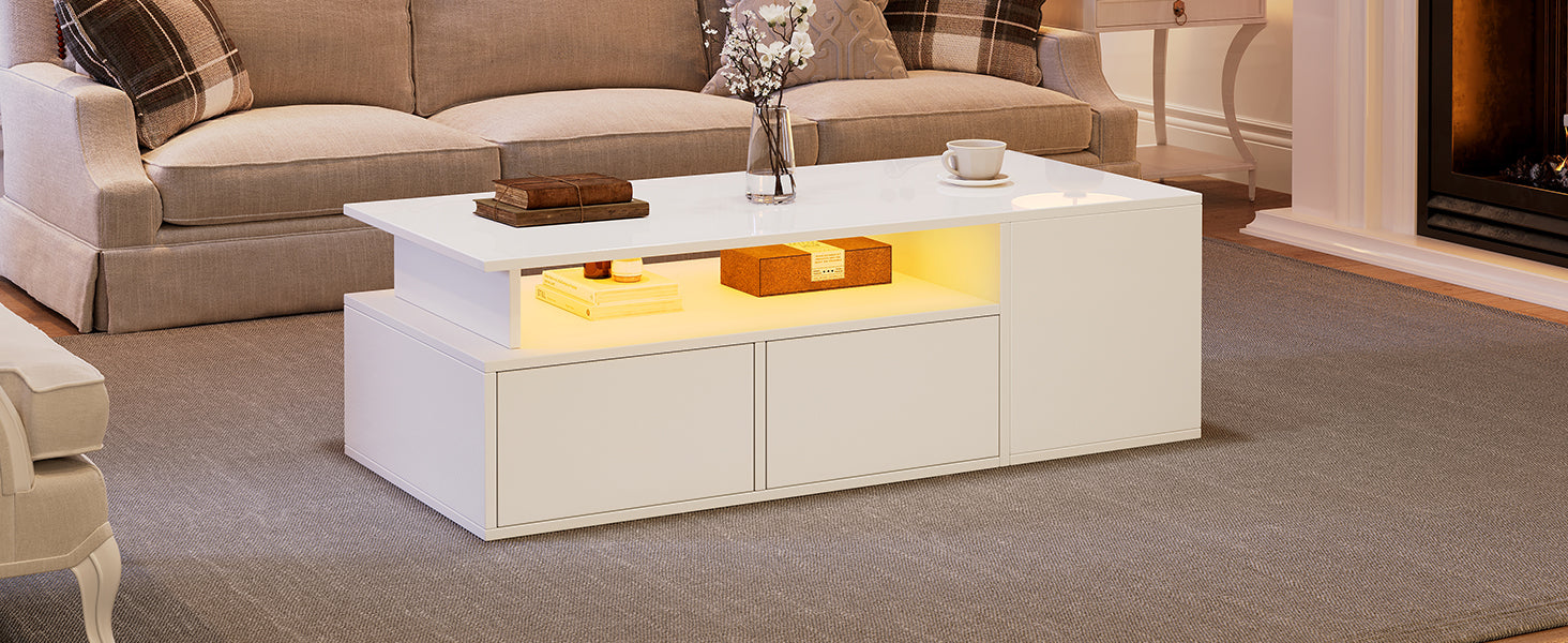 [variant:N892P428788W] High-Gloss LED Coffee Table with Open Storage image 8