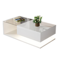 [variant:N875P283197W] High-Gloss Coffee Table with Glass Top and LED Lighting – White image 1