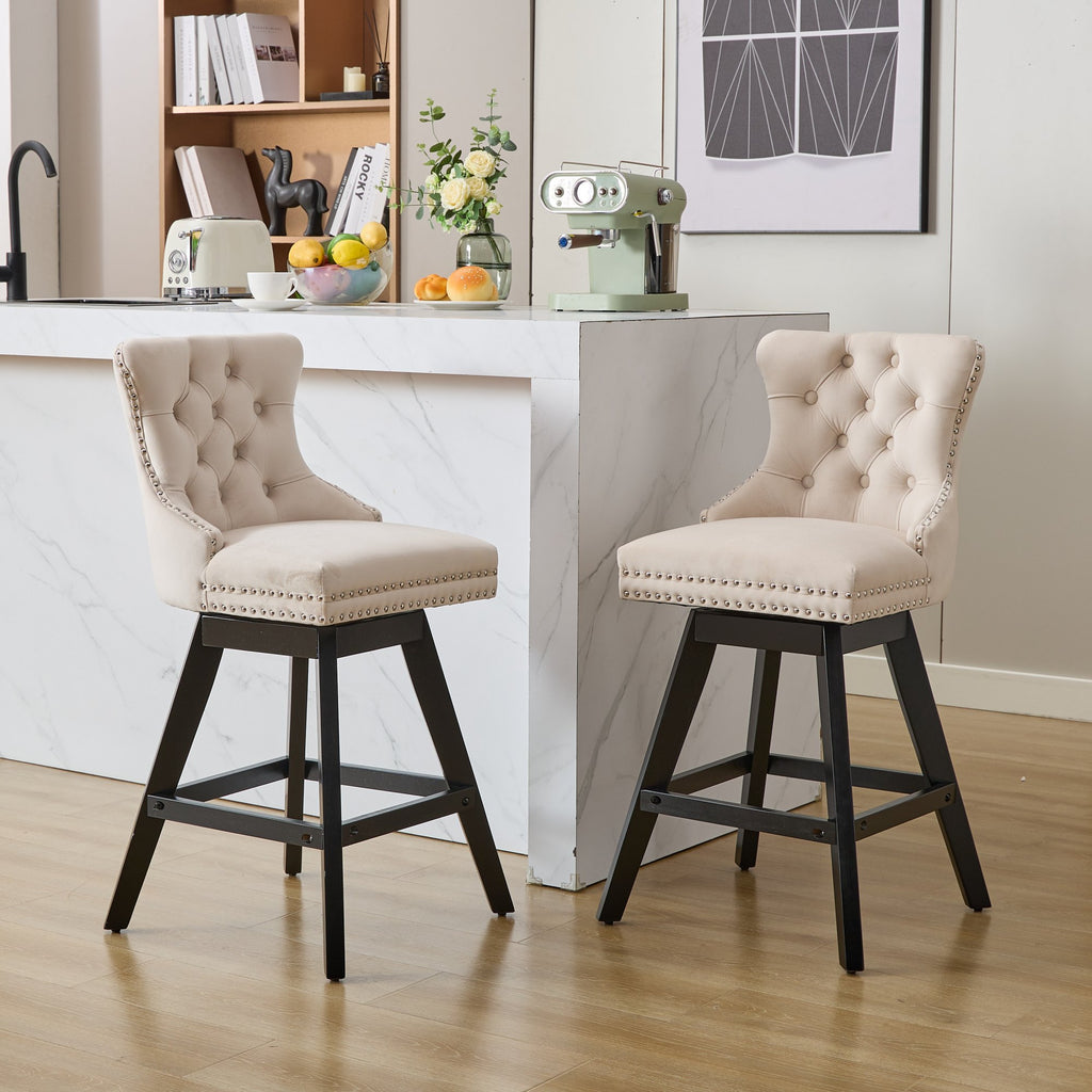 [variant:W5755P512968] Set of 2 Beige Velvet Swivel Bar Stools image 22