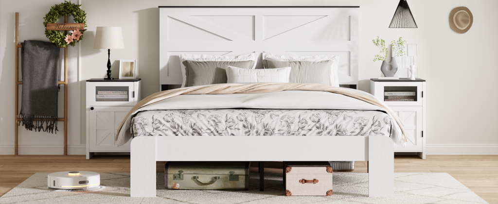[variant:W5658P486971] Queen Platform Bed with Headboard & Footboard – White image 2
