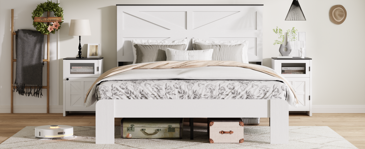 [variant:W5658P486971] Queen Platform Bed with Headboard & Footboard – White image 2
