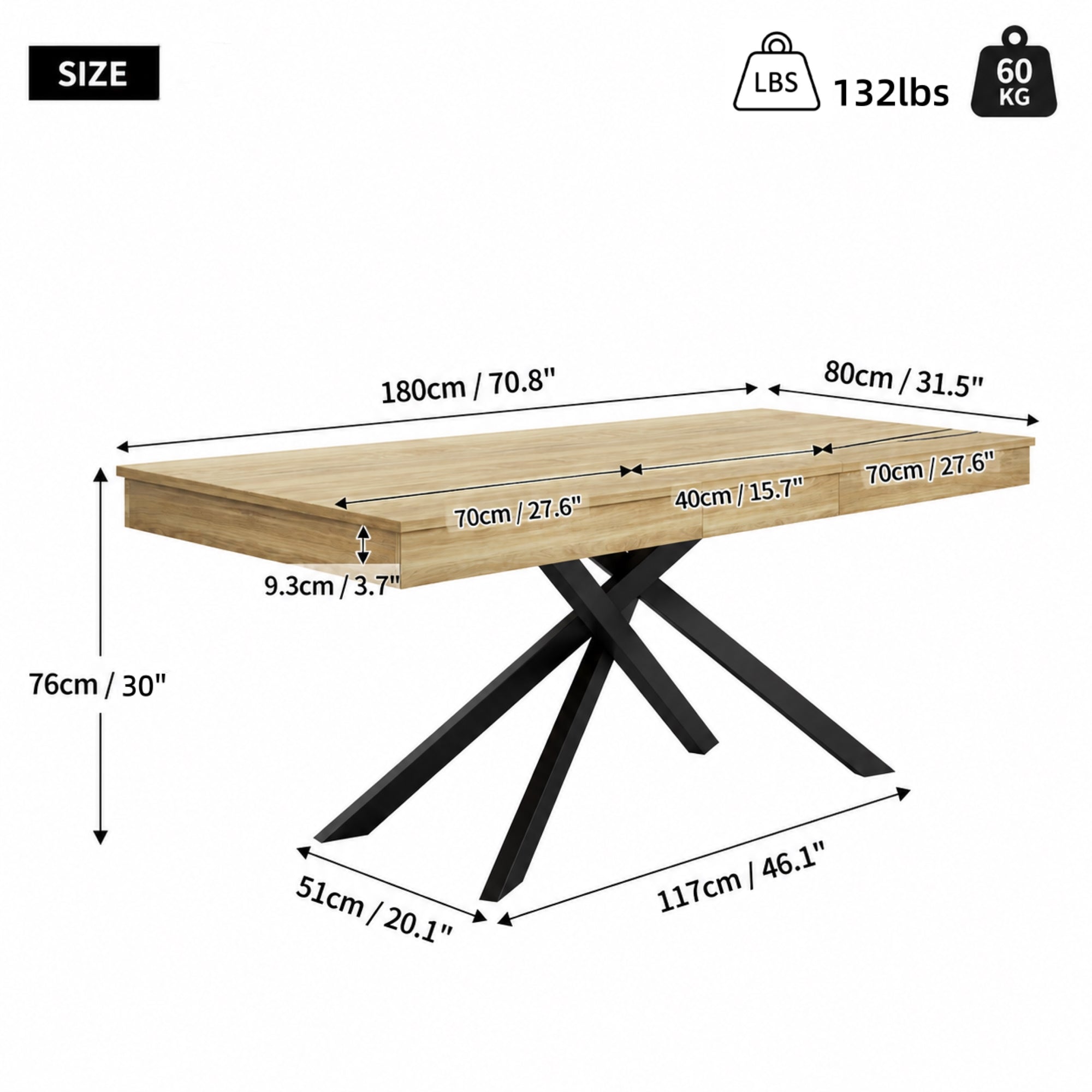 [variant:N859D000003E] Extendable Oak Dining Table – 55–71 Inch image 6