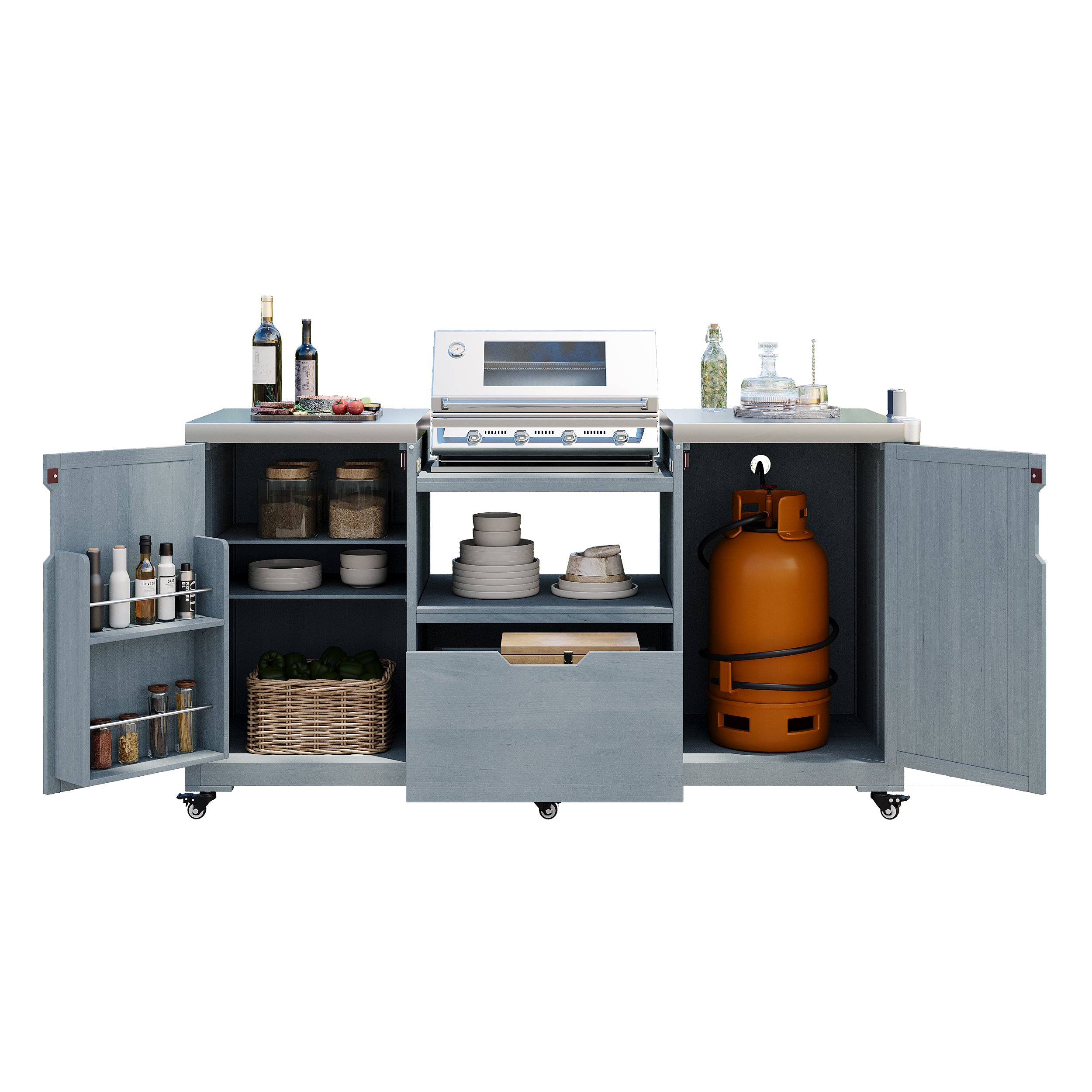 [variant:N853P386132G] Outdoor Grill Cart for 21–22-Inch Kamado Grills – Gray and Blue, 66.5-Inch image 15