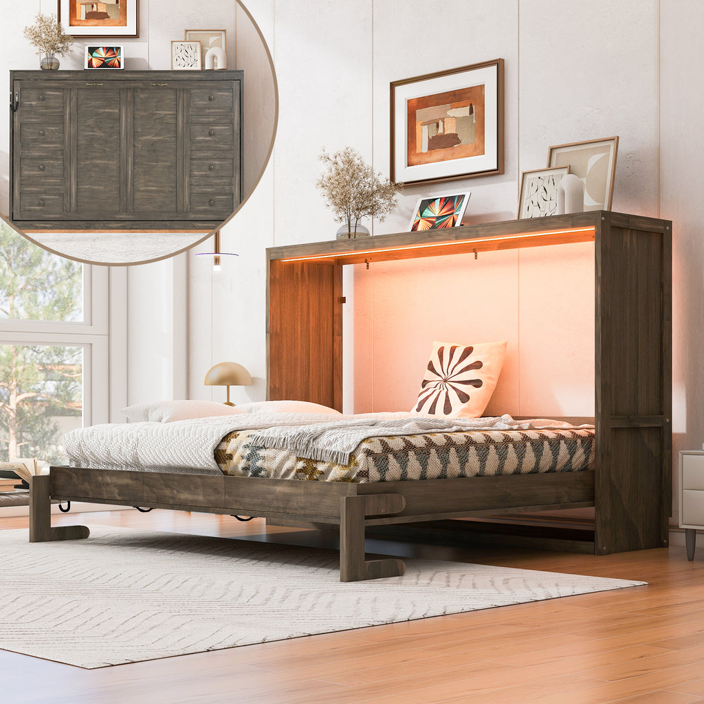 [variant:N8470004034D-1] Full LED Murphy Bed Cabinet – Brown image 1