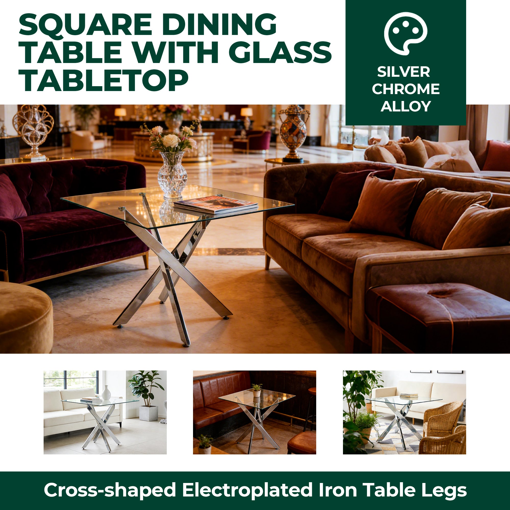 Glass Dining Table – Square or Round — [variant:W3808P395781] Chrome image 4