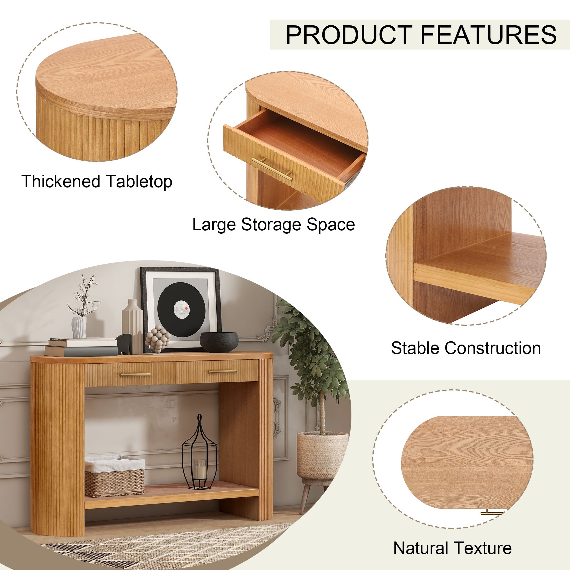 [variant:N876P351901D] Modern Console Table with Drawers & Storage image 3