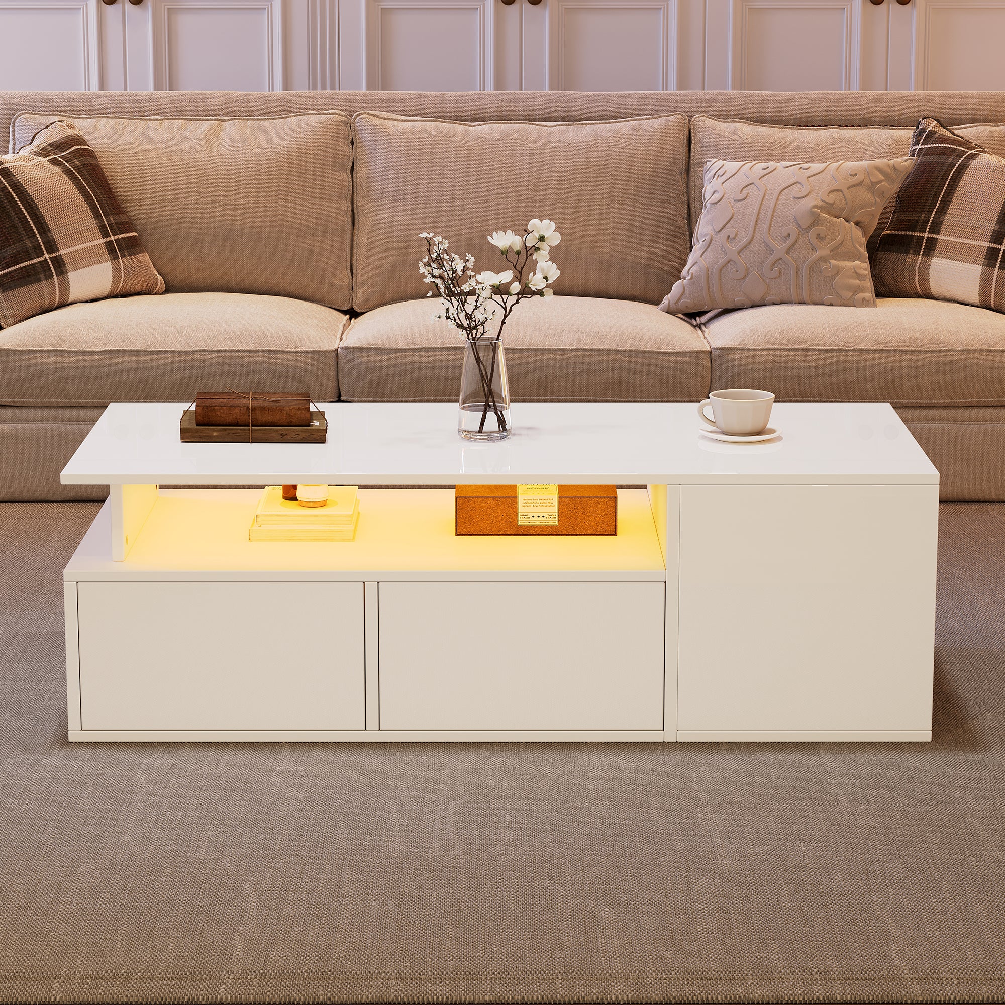 [variant:N892P428788W] High-Gloss LED Coffee Table with Open Storage image 67