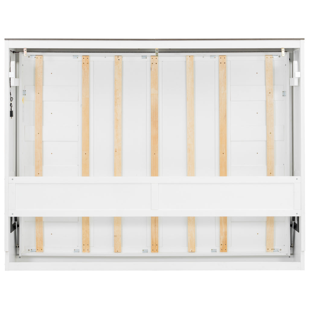 [variant:N8470004035K-1] Queen LED Murphy Bed Cabinet – White and Brown image 15