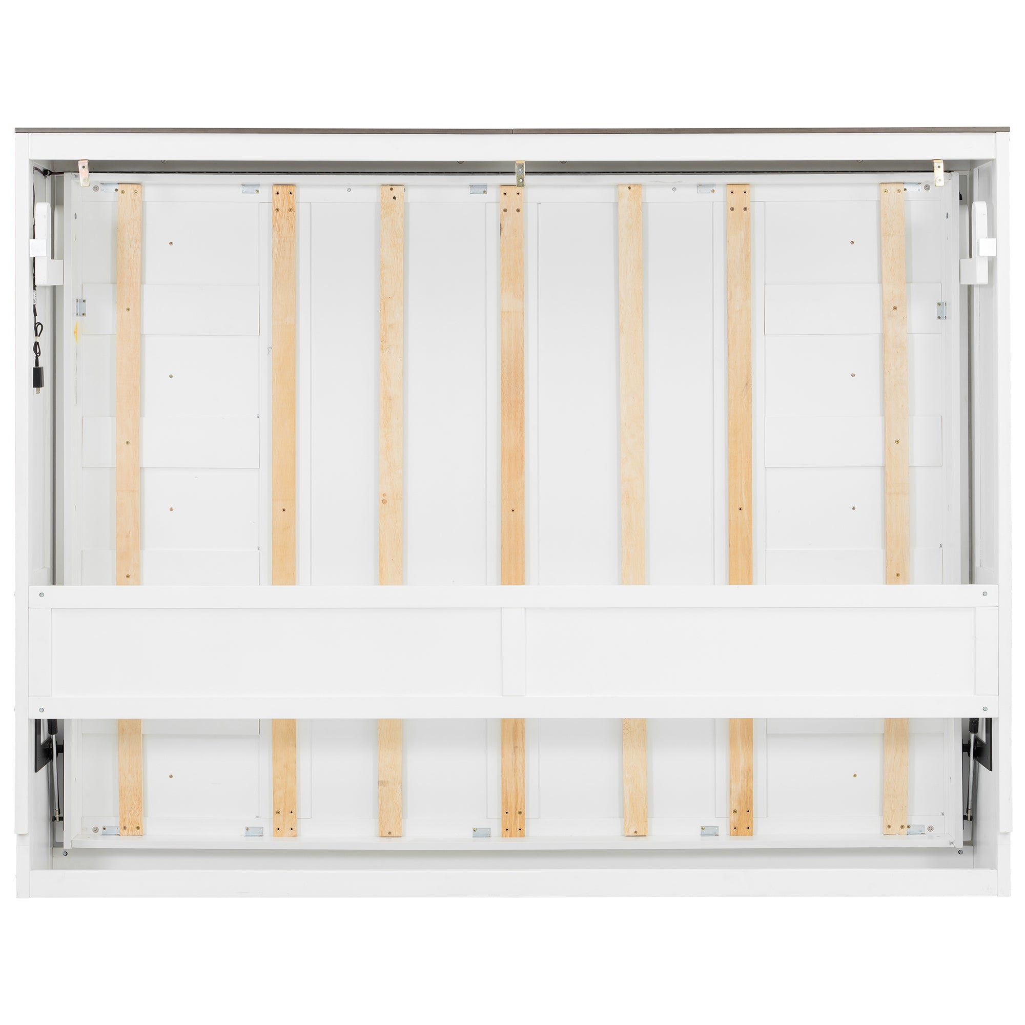 [variant:N8470004035K-1] Queen LED Murphy Bed Cabinet – White and Brown image 15