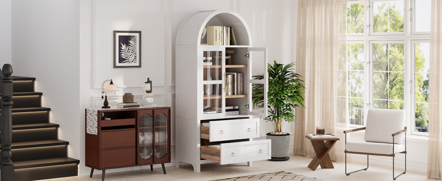 [variant:N853P387781W] Arched Glass-Door Pantry Cabinet – 71-Inch image 2