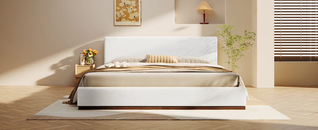 [variant:N891Q440165A] Queen Bouclé Platform Bed with Solid Wood Base – White image 16