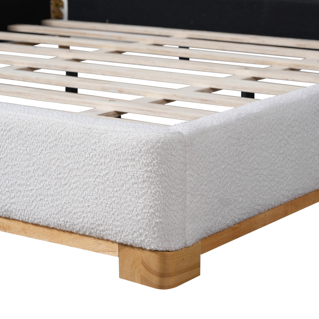 [variant:N859K000012W] King Bouclé Platform Bed with Curved Headboard – White image 18